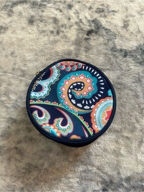 Viv & Lou Navy Multicolor Paisley Round Cosmetic Makeup Case
